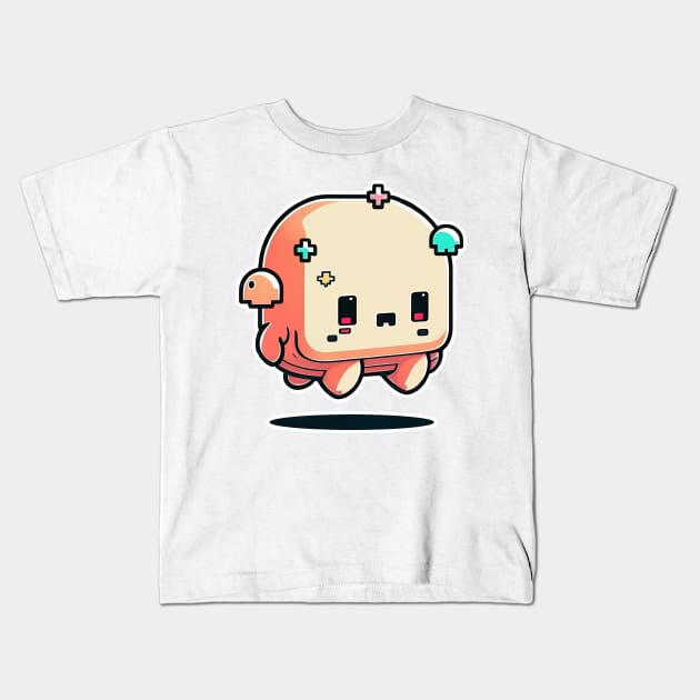 Cute happy kawaii 8-bit 16-bit pixel character Kids T-Shirt by Quixar